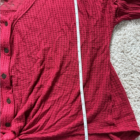 Women's Red Button-Up Lightweight Cartigan - Picture 6 of 7